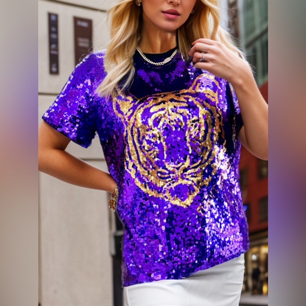 Purple Sequin Tiger Top